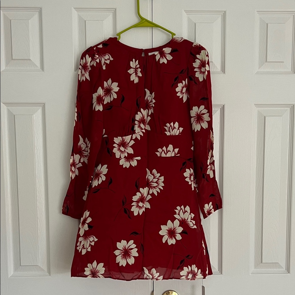 Reformation Red Floral Long Sleeve Dress